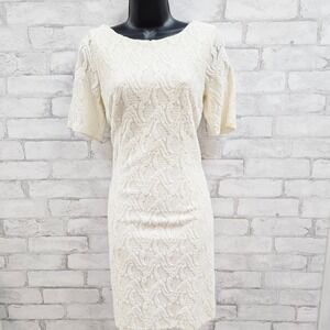 Ann Taylor Petite Cream Lace Textured Sheath Dress Size 10P